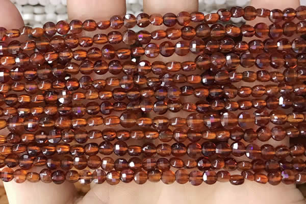 CCB536 15.5 inches 4mm faceted coin orange garnet beads wholesale