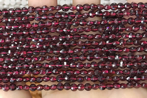 CCB538 15.5 inches 4mm faceted coin red garnet beads wholesale