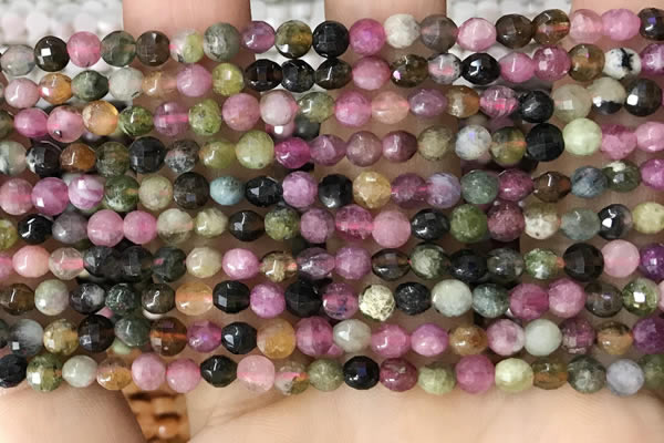CCB545 15.5 inches 4mm faceted coin tourmaline gemstone beads