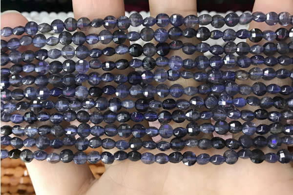 CCB546 15.5 inches 4mm faceted coin iolite gemstone beads