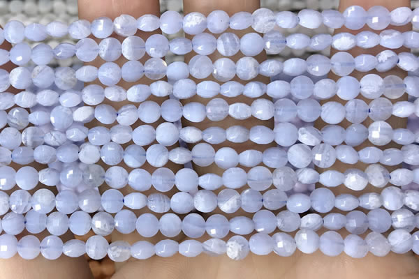 CCB551 15.5 inches 4mm faceted coin blue lace agate beads