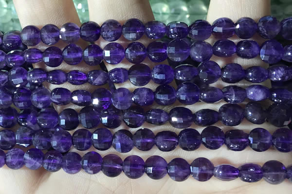 CCB601 15.5 inches 6mm faceted coin natural amethyst beads wholesale