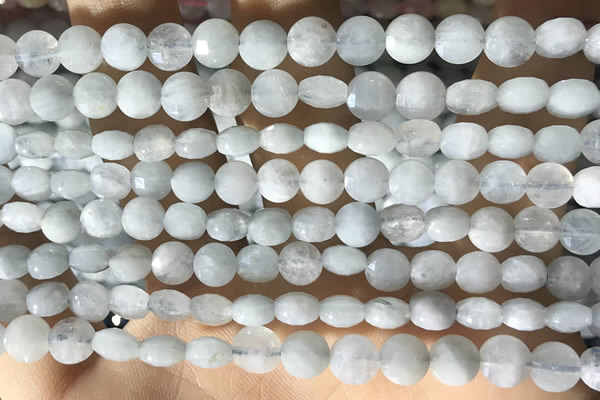 CCB616 15.5 inches 6mm faceted coin aquamarine gemstone beads
