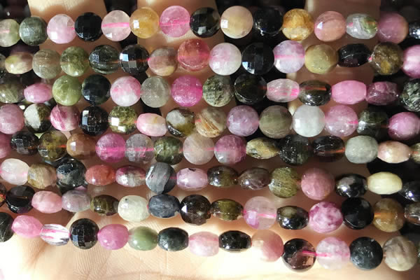 CCB618 15.5 inches 6mm faceted coin tourmaline gemstone beads
