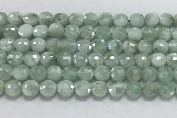 CCB688 15.5 inches 10mm faceted coin green angel skin gemstone beads