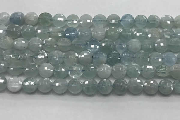 CCB720 15.5 inches 8mm faceted coin aquamarine gemstone beads