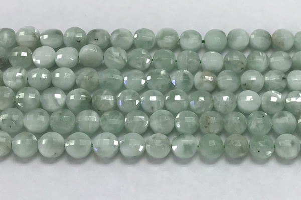 CCB729 15.5 inches 8mm faceted coin green angel skin gemstone beads