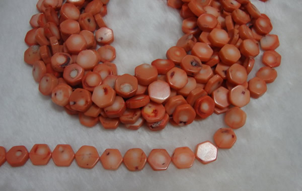 CCB85 15.5 inches 13mm hexagon pink coral beads Wholesale