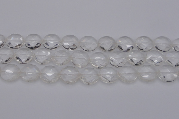 CCC509 15.5 inches 22mm faceted coin natural white crystal beads