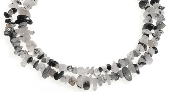 CCH08 35 inches black & white quartz rutilated chips beads