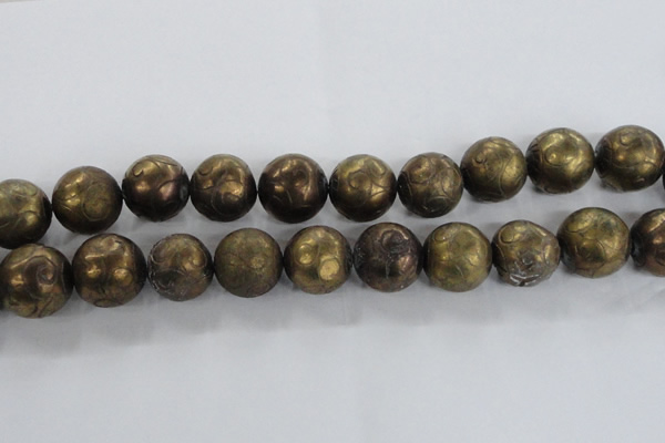 CCJ356 15.5 inches 25mm carved round plated China jade beads