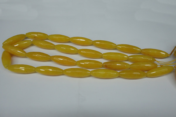 CCN2913 15.5 inches 10*30mm faceted rice candy jade beads
