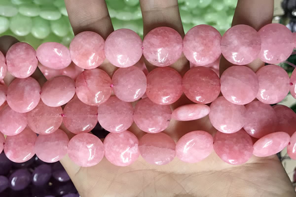 CCN5878 15 inches 15mm flat round candy jade beads Wholesale
