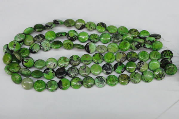 CCO133 15.5 inches 14mm flat round dyed natural chrysotine beads