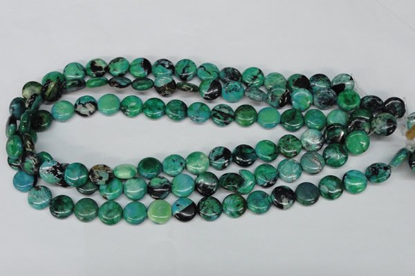 CCO150 15.5 inches 12mm flat round dyed natural chrysotine beads