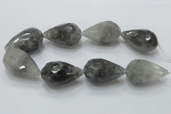 CCQ114 15.5 inches 30*50mm faceted teardrop cloudy quartz beads