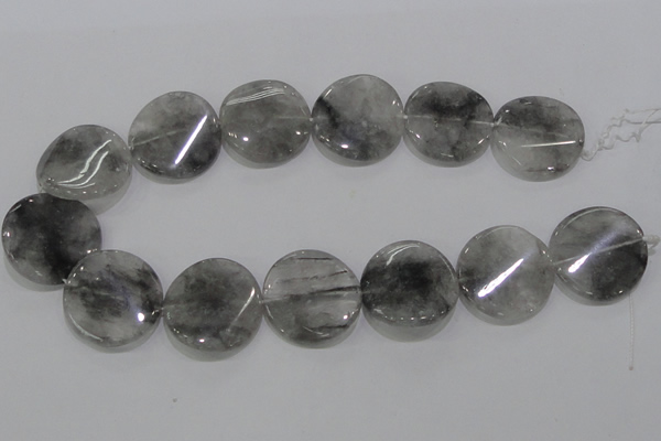CCQ131 15.5 inches 30mm twisted coin cloudy quartz beads wholesale
