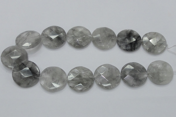 CCQ139 15.5 inches 30mm faceted coin cloudy quartz beads wholesale