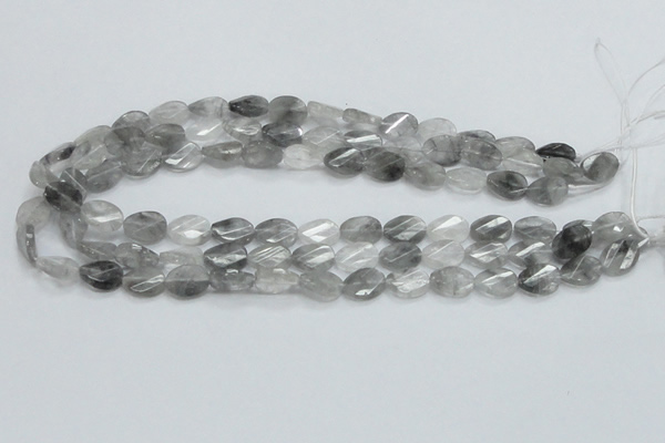 CCQ163 15.5 inches 10*14mm twisted & faceted oval cloudy quartz beads