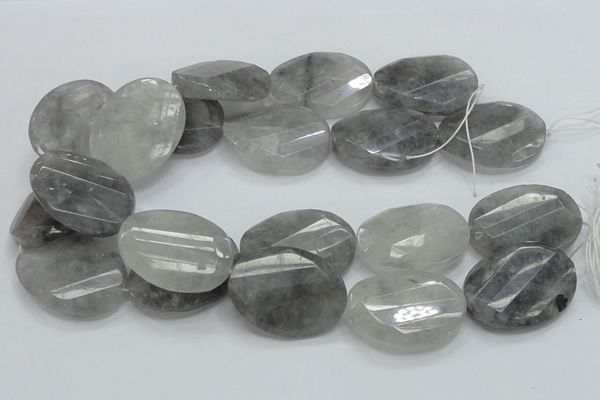 CCQ168 15.5 inches 30*40mm twisted & faceted oval cloudy quartz beads