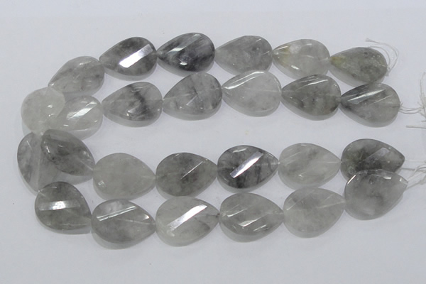 CCQ173 22*30mm twisted & faceted flat teardrop cloudy quartz beads