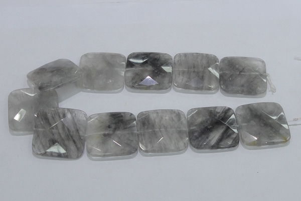 CCQ202 15.5 inches 35*35mm faceted square cloudy quartz beads
