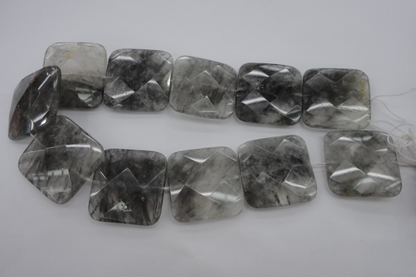 CCQ264 15.5 inches 35*35mm faceted square cloudy quartz beads