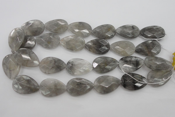 CCQ270 15.5 inches 20*30mm faceted flat teardrop cloudy quartz beads