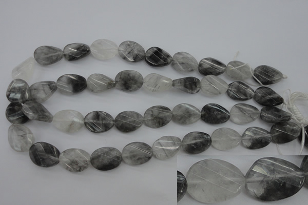 CCQ278 15.5 inches 15*20mm faceted & twisted oval cloudy quartz beads
