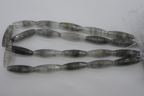 CCQ290 15.5 inches 10*35mm faceted rice cloudy quartz beads
