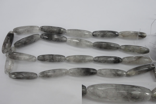 CCQ293 15.5 inches 10*35mm faceted rice cloudy quartz beads