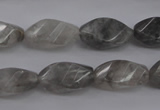 CCQ295 15.5 inches 10*18mm faceted & twisted rice cloudy quartz beads