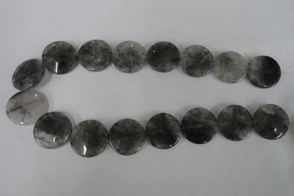 CCQ376 15.5 inches 25mm flat round cloudy quartz beads wholesale