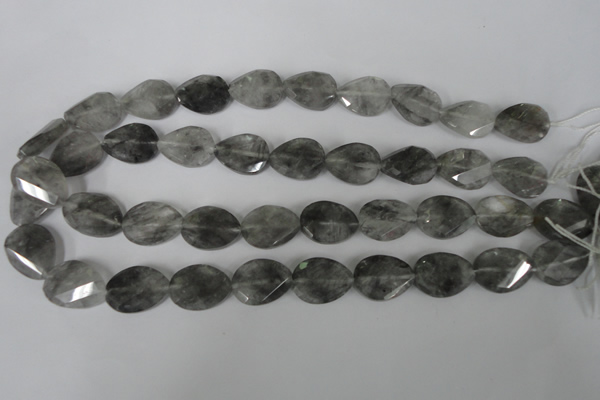 CCQ471 15*20mm twisted & faceted flat teardrop cloudy quartz beads