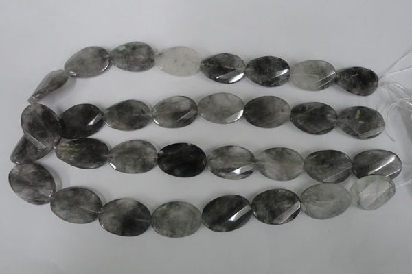 CCQ480 15.5 inches 18*25mm twisted & faceted oval cloudy quartz beads