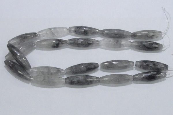 CCQ96 15.5 inches 12*40mm faceted rice cloudy quartz beads wholesale