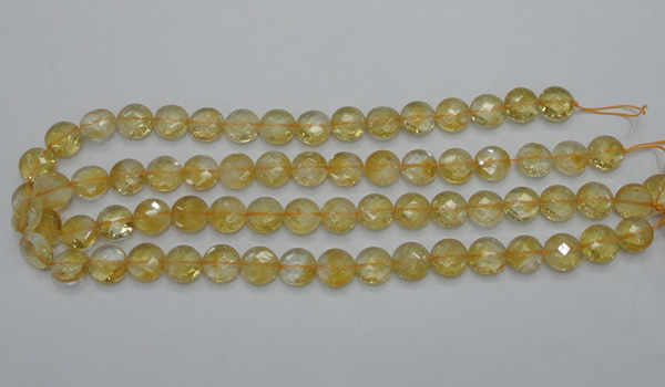 CCR19 15.5 inches 12mm faceted flat round natural citrine gemstone beads