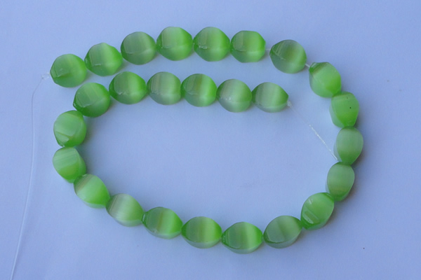 CCT28 14 inches 10*14mm twisted light green cats eye beads wholesale