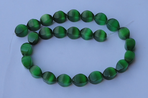 CCT29 14 inches 10*14mm twisted green cats eye beads wholesale