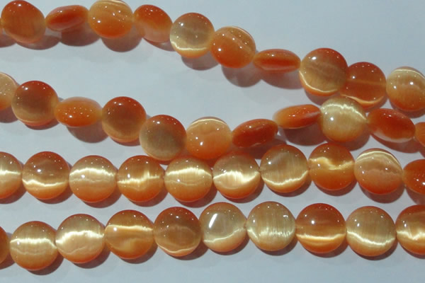 CCT543 15 inches 12mm flat round cats eye beads wholesale