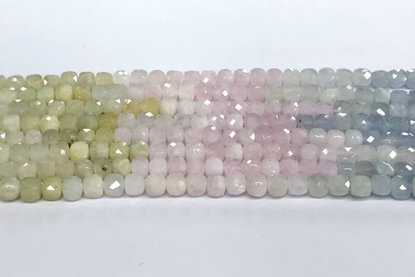 CCU1007 15 inches 4mm faceted cube morganite beads
