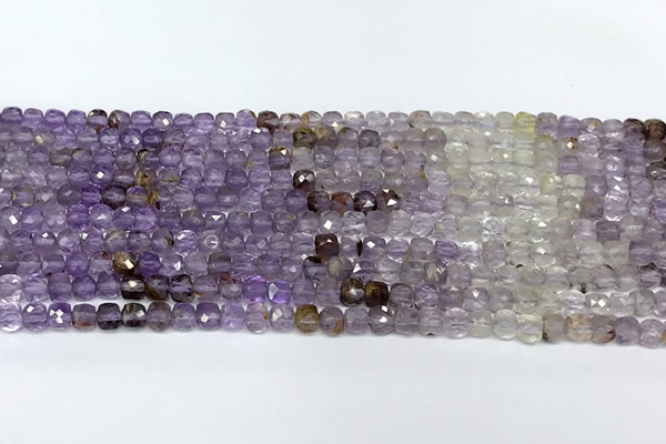 CCU1009 15 inches 4mm faceted cube mixed quartz beads