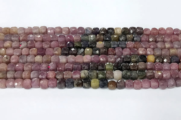CCU1010 15 inches 4mm faceted cube tourmaline beads