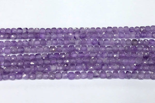 CCU1019 15 inches 4mm faceted cube amethyst beads