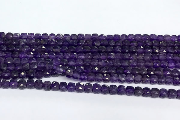 CCU1021 15 inches 4mm faceted cube amethyst beads