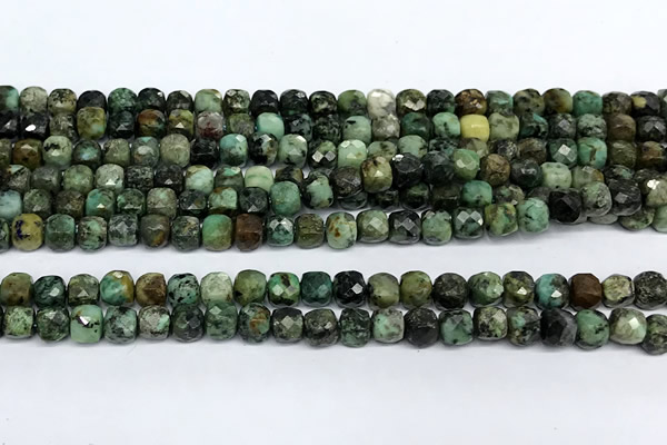 CCU1026 15 inches 4mm faceted cube African turquoise beads