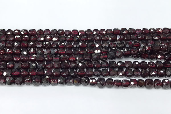CCU1028 15 inches 4mm faceted cube red garnet beads