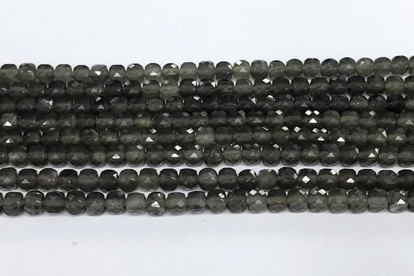 CCU1029 15 inches 4mm faceted cube grey moonstone beads
