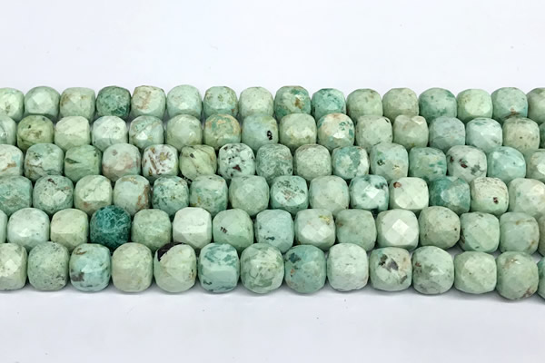 CCU1048 15 inches 8mm faceted cube turquoise beads
