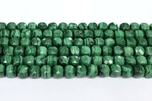 CCU1055 15 inches 8mm faceted cube malachite beads